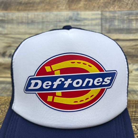 Deftones Mens Trucker Hat Navy Snapback Alt Nu Metal Dickies Baseball Cap - Picture 3 of 8